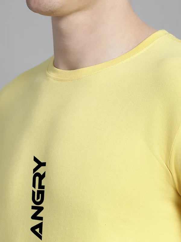 Yellow_Cotton_Angry_Print_Round_Neck_T-Shirt_For_Men