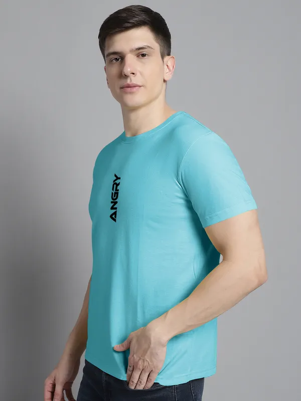 Turquoise_Blue_Cotton_Angry_Print_Round_Neck_T-Shirt_For_Men