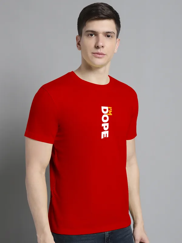 Red_Cotton_I'M_Dope_Print_Round_Neck_T-Shirt_For_Men