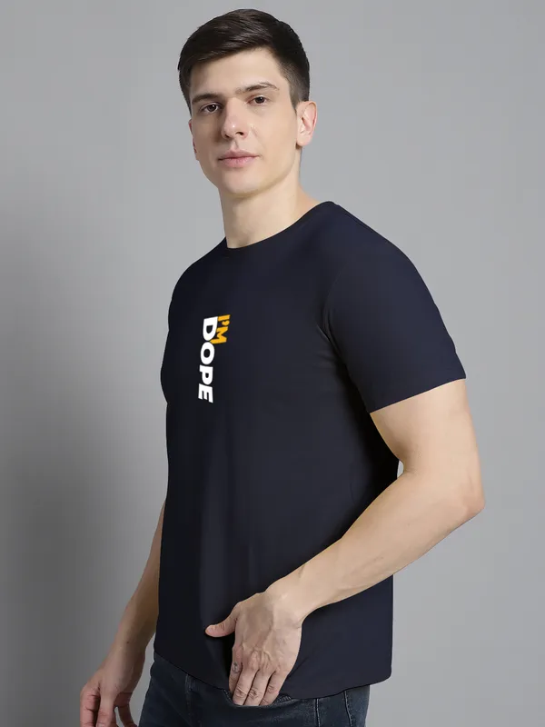 Navy_Blue_Cotton_I'M_Dope_Print_Round_Neck_T-Shirt_For_Men