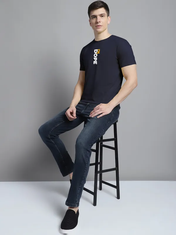 Navy_Blue_Cotton_I'M_Dope_Print_Round_Neck_T-Shirt_For_Men