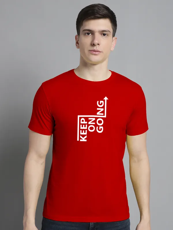 Pack_of_2_Solid_Grey_&_Red_Cotton_Rib_Trimmed_Neckline_Printed_T-Shirt_For_Men