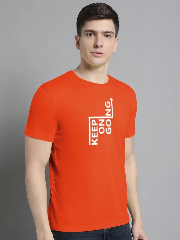 Orange_Cotton_Keep_On_Going_Print_Round_Neck_T-Shirt_For_Men