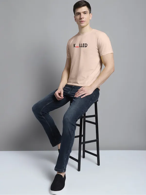 Coral_Cotton_Killed_Print_Round_Neck_T-Shirt_For_Men