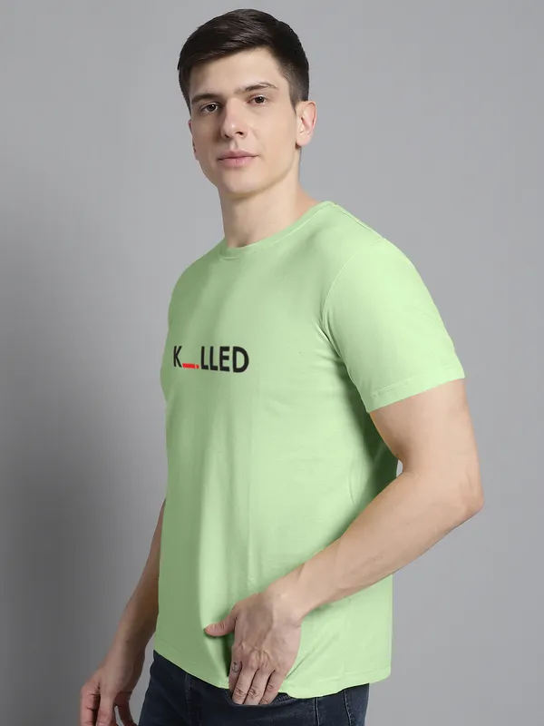 Sea_Green_Cotton_Killed_Print_Round_Neck_T-Shirt_For_Men