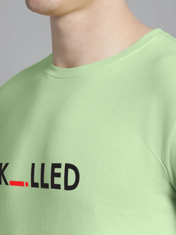 Sea_Green_Cotton_Killed_Print_Round_Neck_T-Shirt_For_Men