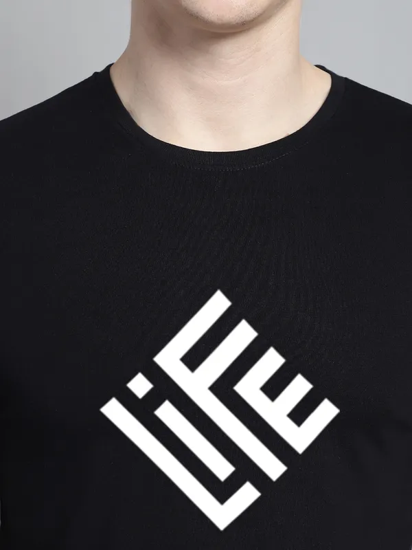 Black_Cotton_Life_Print_Round_Neck_T-Shirt_For_Men