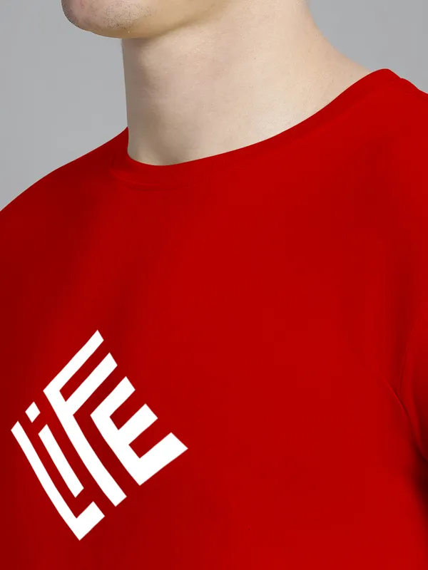 Red_Cotton_Life_Print_Round_Neck_T-Shirt_For_Men