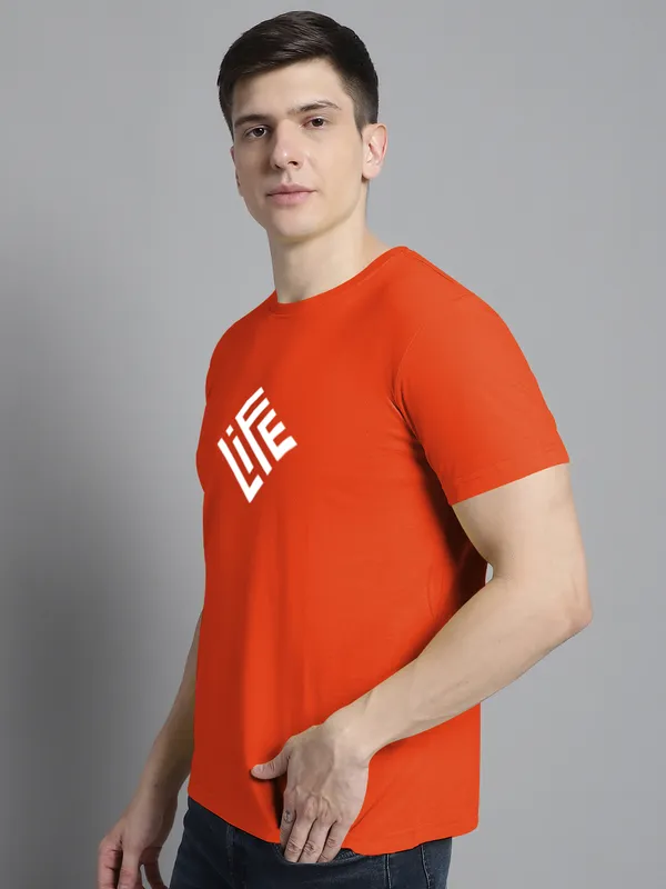 Orange_Cotton_Life_Print_Round_Neck_T-Shirt_For_Men