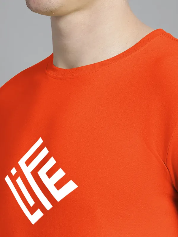 Orange_Cotton_Life_Print_Round_Neck_T-Shirt_For_Men