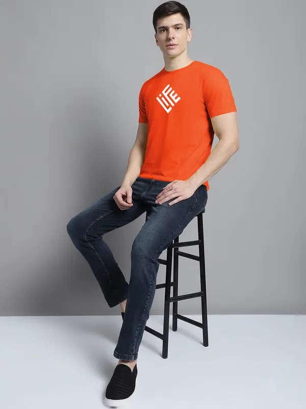 Orange_Cotton_Life_Print_Round_Neck_T-Shirt_For_Men