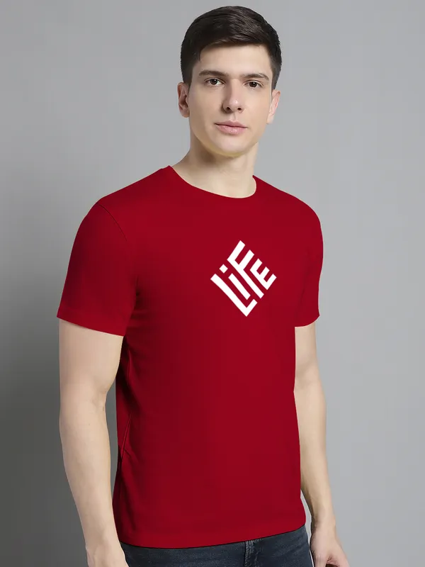 Maroon_Cotton_Life_Print_Round_Neck_T-Shirt_For_Men