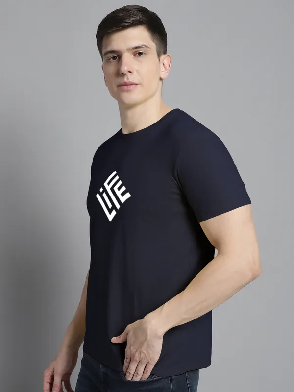 Navy_Blue_Cotton_Life_Print_Round_Neck_T-Shirt_For_Men