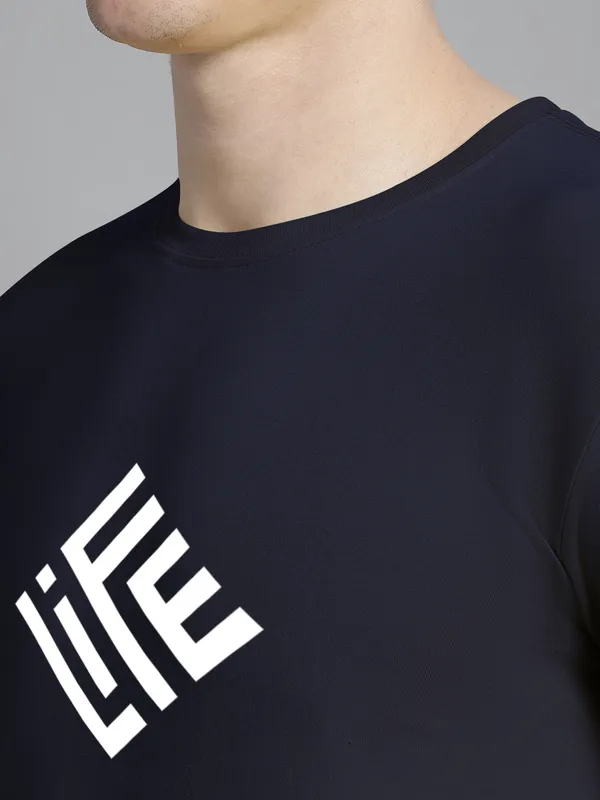 Navy_Blue_Cotton_Life_Print_Round_Neck_T-Shirt_For_Men