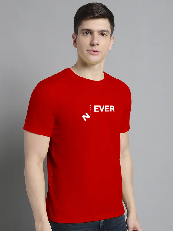 Red_Cotton_Never_Print_Round_Neck_T-Shirt_For_Men