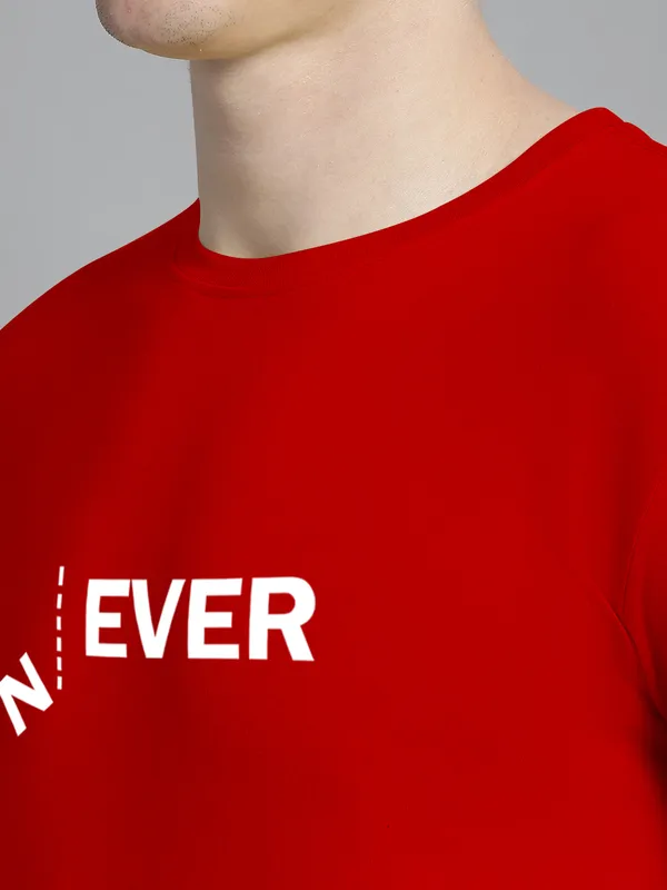 Red_Cotton_Never_Print_Round_Neck_T-Shirt_For_Men