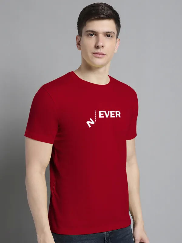 Maroon_Cotton_Never_Print_Round_Neck_T-Shirt_For_Men