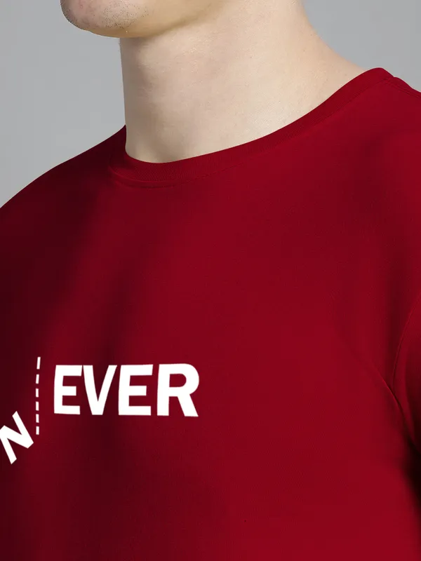 Maroon_Cotton_Never_Print_Round_Neck_T-Shirt_For_Men