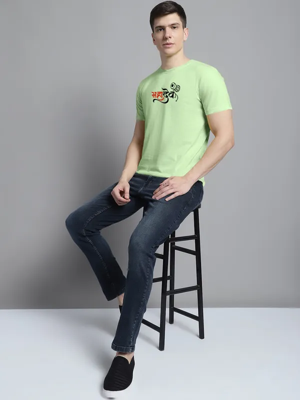 Sea_Green_Cotton_Mahadev_Print_Round_Neck_T-Shirt_For_Men