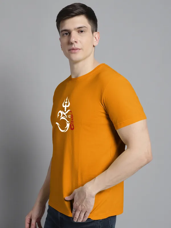Mustard_Cotton_Om_Print_Round_Neck_T-Shirt_For_Men
