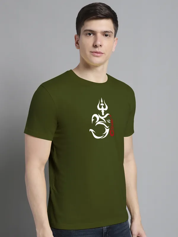 Olive_Green_Cotton_Om_Print_Round_Neck_T-Shirt_For_Men
