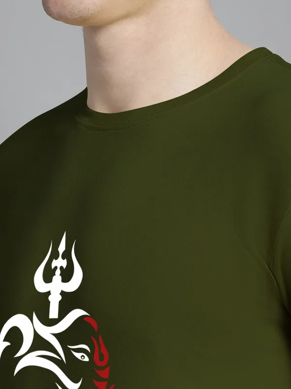 Olive_Green_Cotton_Om_Print_Round_Neck_T-Shirt_For_Men