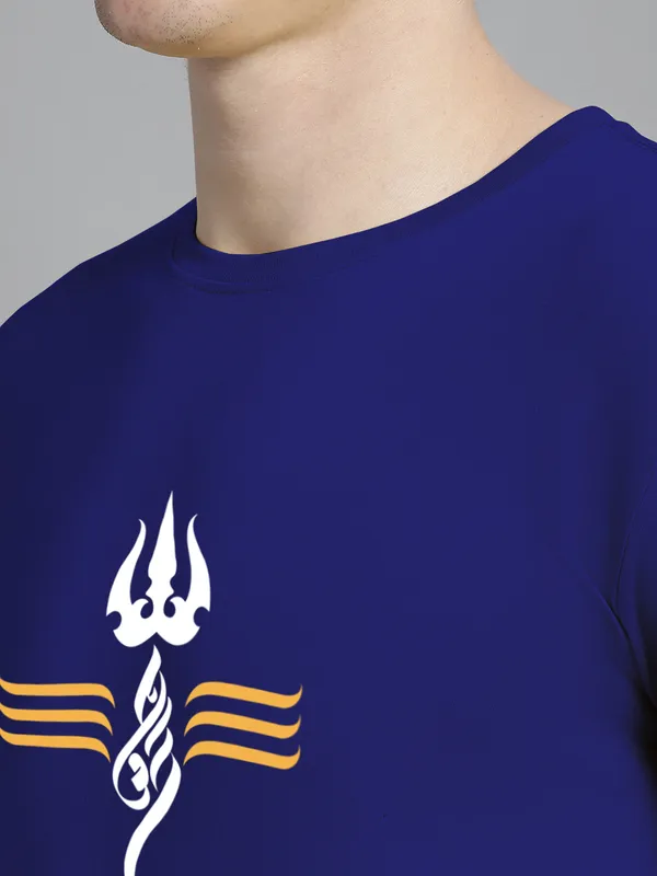 Blue_Cotton_Trishul_Print_Round_Neck_T-Shirt_For_Men