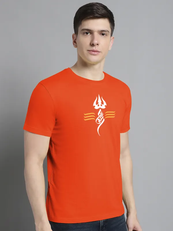 Orange_Cotton_Trishul_Print_Round_Neck_T-Shirt_For_Men