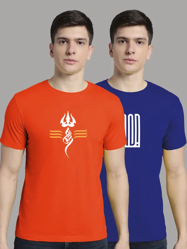 Pack_of_2_Orange_&_Blue_Cotton_Rib_Trimmed_Neckline_Printed_T-Shirt_For_Men