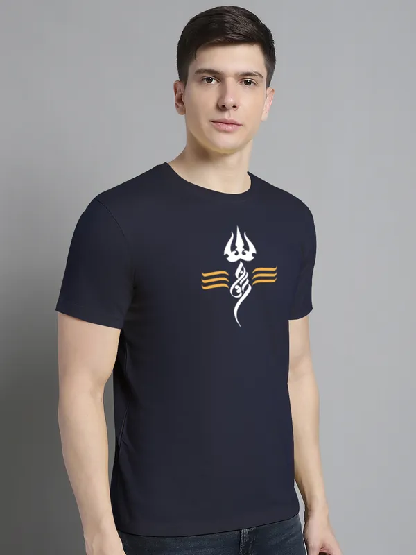 Navy_Blue_Cotton_Trishul_Print_Round_Neck_T-Shirt_For_Men