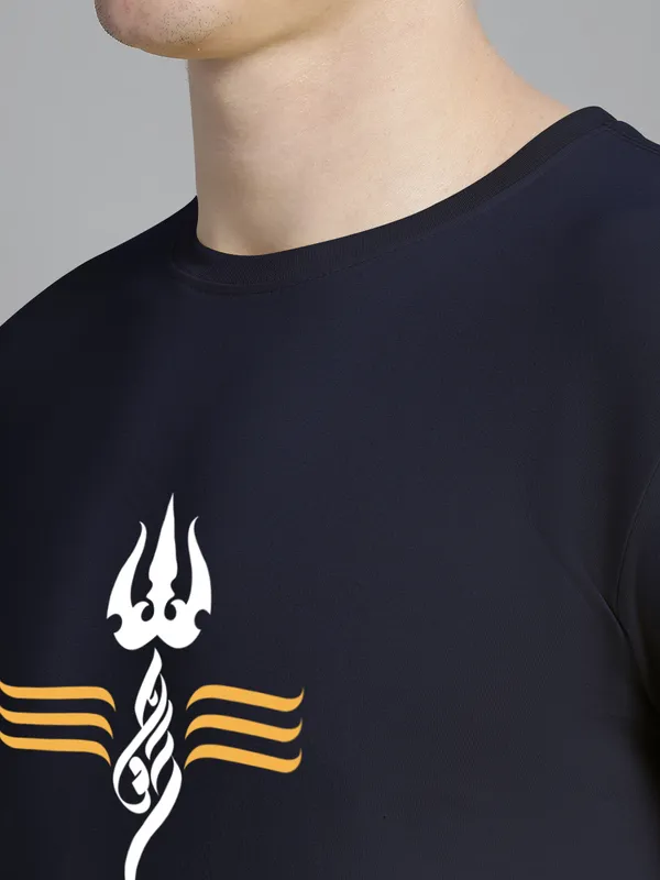Navy_Blue_Cotton_Trishul_Print_Round_Neck_T-Shirt_For_Men