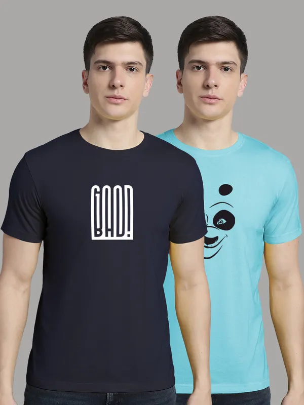 Pack_of_2_Navy_Blue_&_Turquoise_Blue_Cotton_Rib_Trimmed_Neckline_Printed_T-Shirt_For_Men