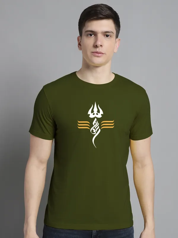 Pack_of_2_Olive_Green_&_Mustard_Cotton_Rib_Trimmed_Neckline_Printed_T-Shirt_For_Men