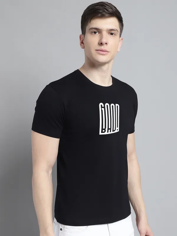 Black_Cotton_Good_Bad_Print_Round_Neck_T-Shirt_For_Men