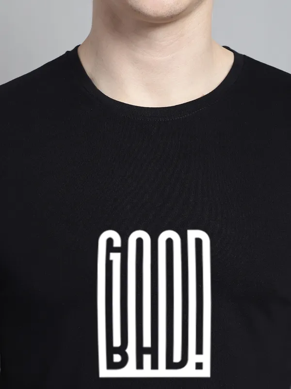 Black_Cotton_Good_Bad_Print_Round_Neck_T-Shirt_For_Men