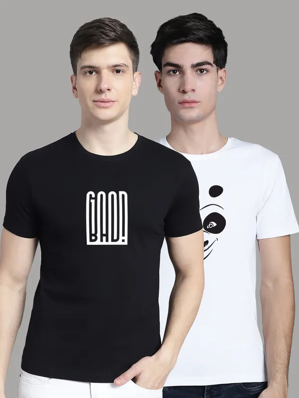 Pack_of_2_Black_&_White_Cotton_Rib_Trimmed_Neckline_Printed_T-Shirt_For_Men