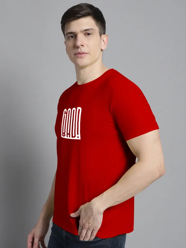 Red_Cotton_Good_Bad_Print_Round_Neck_T-Shirt_For_Men