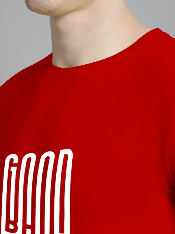 Red_Cotton_Good_Bad_Print_Round_Neck_T-Shirt_For_Men