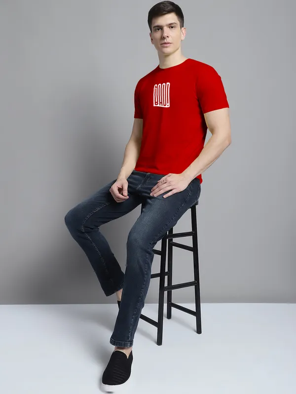 Red_Cotton_Good_Bad_Print_Round_Neck_T-Shirt_For_Men