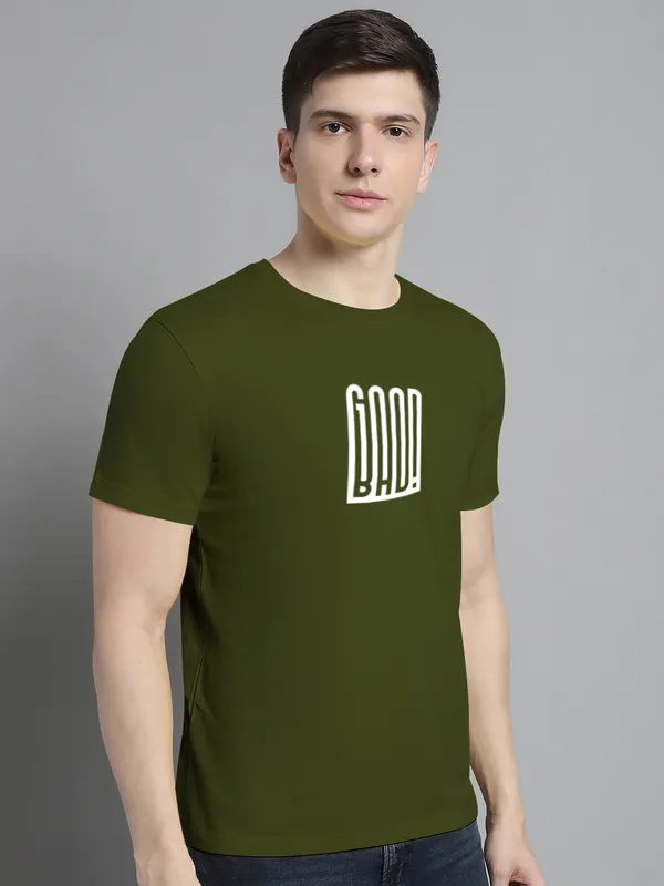 Olive_Green_Cotton_Good_Bad_Print_Round_Neck_T-Shirt_For_Men