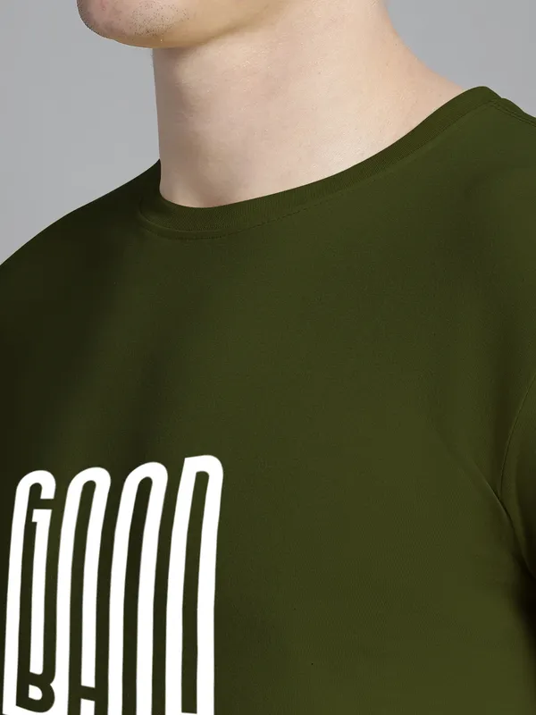 Olive_Green_Cotton_Good_Bad_Print_Round_Neck_T-Shirt_For_Men