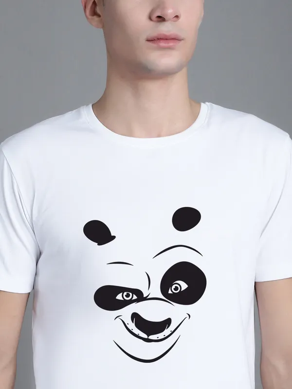 White_Cotton_Panda_Print_Round_Neck_T-Shirt_For_Men