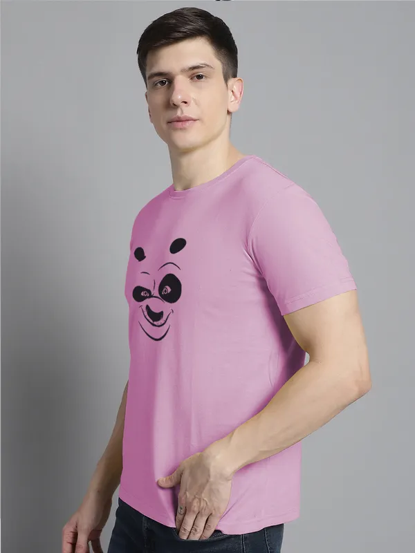 Purple_Cotton_Panda_Print_Round_Neck_T-Shirt_For_Men
