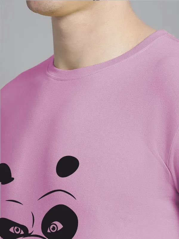 Purple_Cotton_Panda_Print_Round_Neck_T-Shirt_For_Men