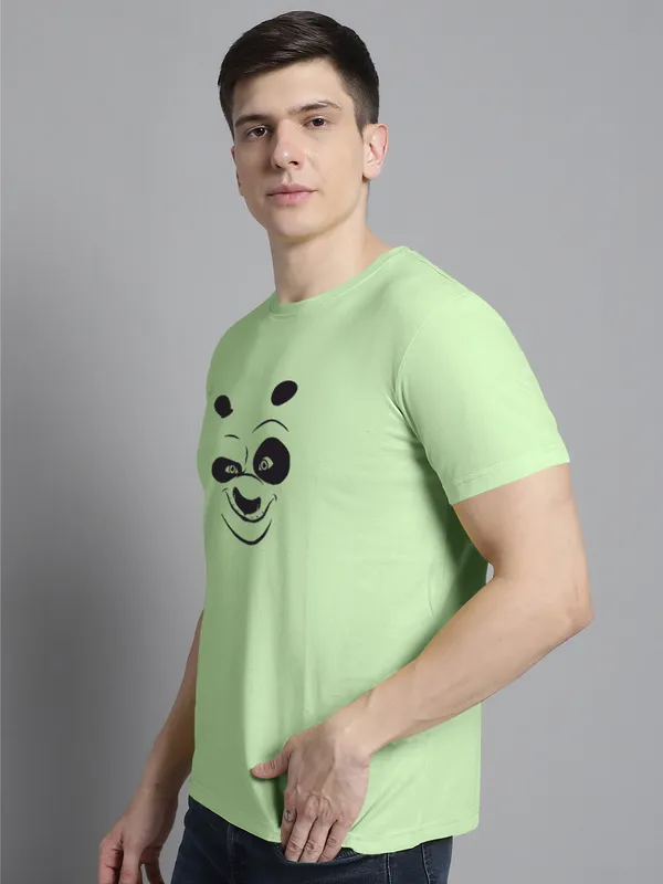 Sea_Green_Cotton_Panda_Print_Round_Neck_T-Shirt_For_Men