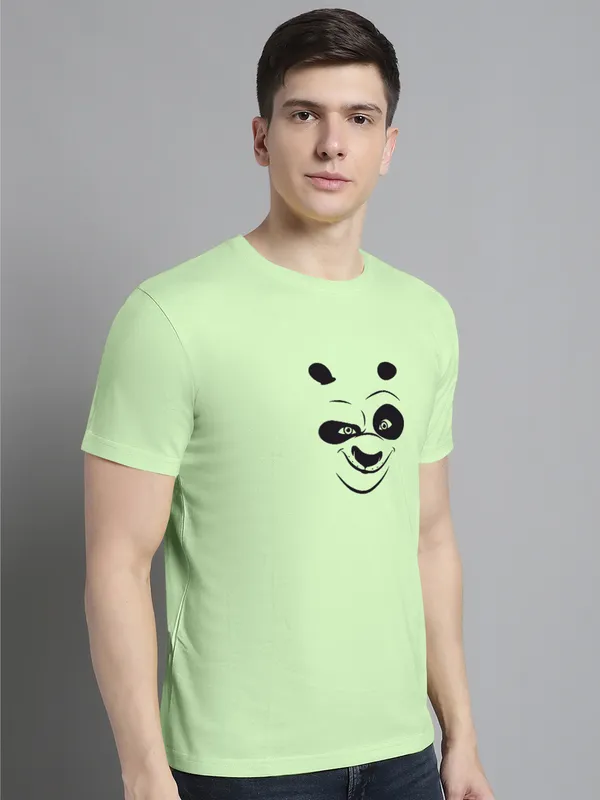 Sea_Green_Cotton_Panda_Print_Round_Neck_T-Shirt_For_Men