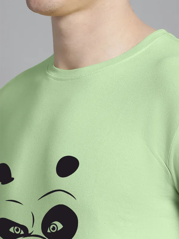Sea_Green_Cotton_Panda_Print_Round_Neck_T-Shirt_For_Men