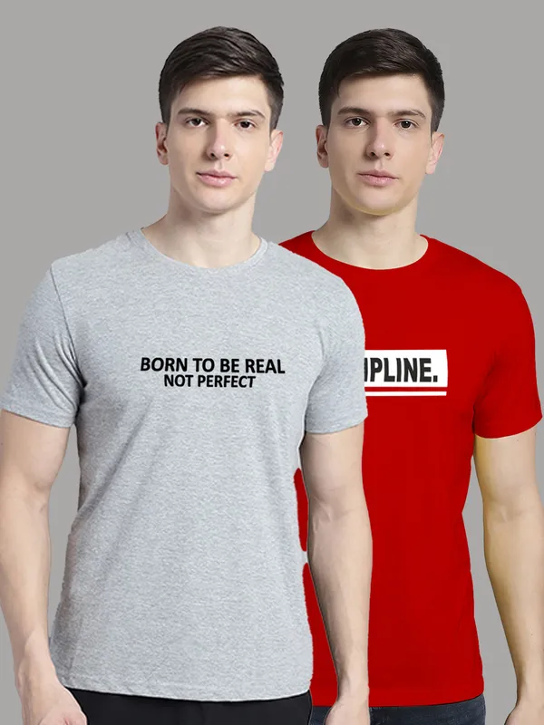 Pack_of_2_Grey_&_Red_Cotton_Rib_Trimmed_Neckline_Printed_T-Shirt_For_Men