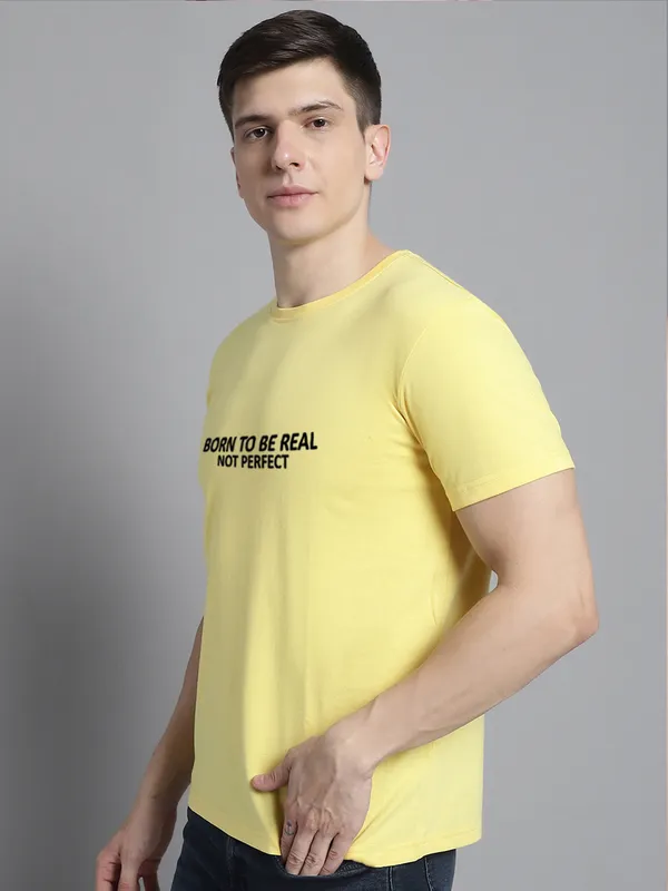 Yellow_Cotton_Born_To_Be_Real_Print_Round_Neck_T-Shirt_For_Men