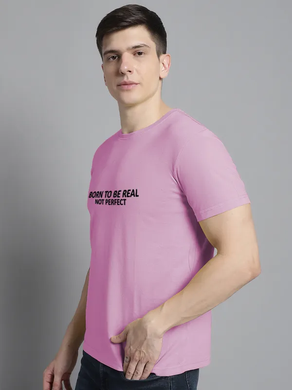Purple_Cotton_Born_To_Be_Real_Print_Round_Neck_T-Shirt_For_Men